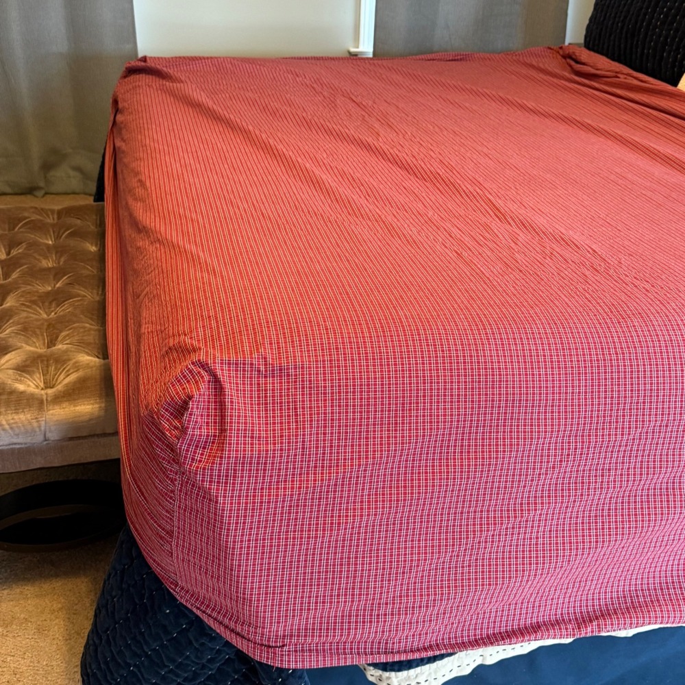 Nautica Queen Size Tattersal Red White Plaid 100% Cotton Bed Skirt 15" Drop - Picture 5 of 9
